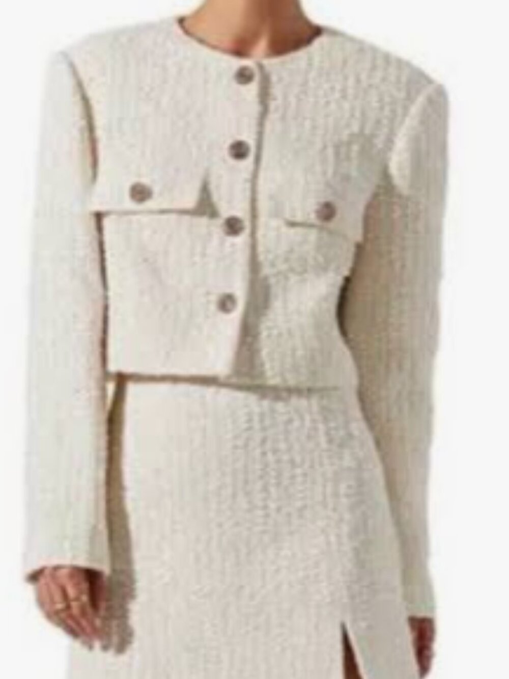 NTW ASTR the Label Covina Cropped Tweed Jacket - Ivory Small